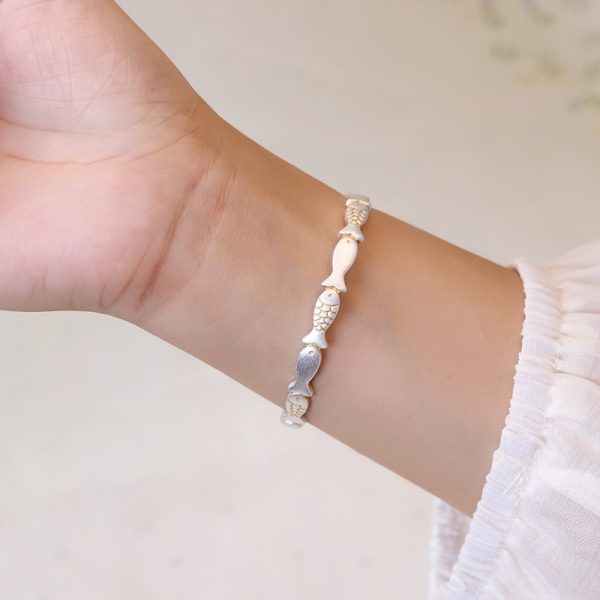 Lucky Charisma Small Fish Sterling Silver Bangle Bracelet - Image 3