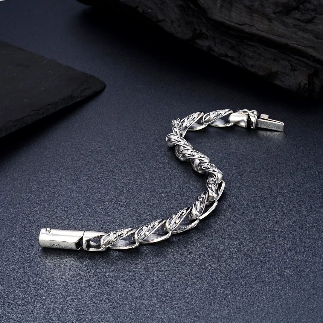 Men's Sterling Silver Vintage Hip Hop Bracelet