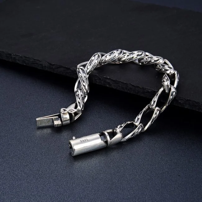 Sterling Silver Vintage Hip Hop Bracelet For men