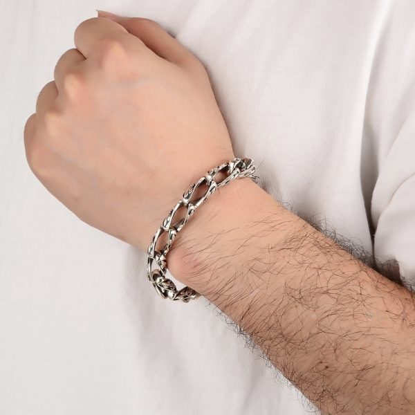 Sterling Silver Vintage Hip Hop Bracelet For men