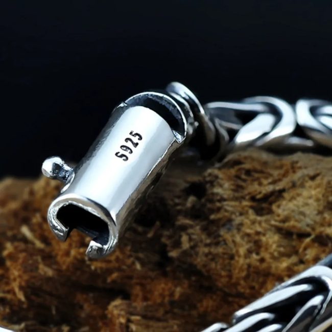 S925 Sterling Silver Peace Pattern Handmade Bracelet For Men, clasp detail view