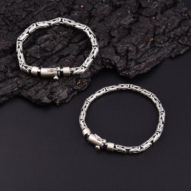 Peace Pattern Handmade S925 Sterling Silver Bracelet For Men, width about 5mm