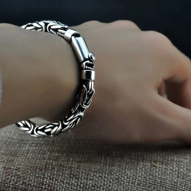 Peace Pattern Handmade S925 Sterling Silver Bracelet For Men - Image 3