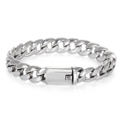 Streetwear-style 925 silver Cuban chain with punk lettering, masculine hip-hop jewelry.
