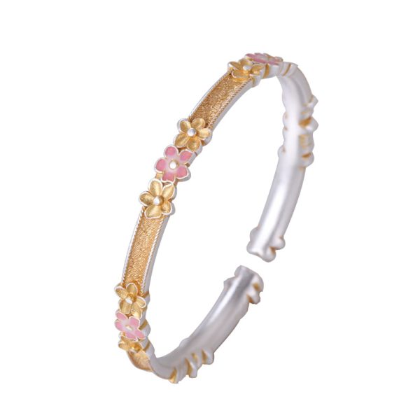 Pure Love Sterling Silver Cherry Blossoms Bangle Bracelet right