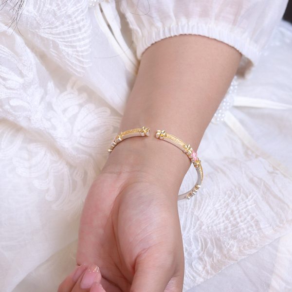 Pure Love Sterling Silver Cherry Blossoms Bangle Bracelet - Image 3