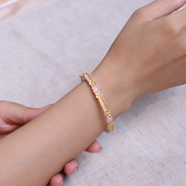 Pure Love Sterling Silver Cherry Blossoms Bangle Bracelet