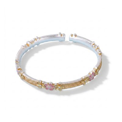 Pure Silver Cherry Blossoms Bangle For Women