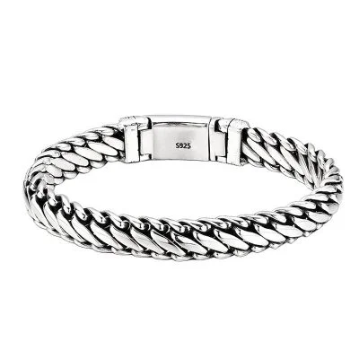 Chunky 925 silver link bracelet for men, inspired by rock and roll aesthetics, durable design.