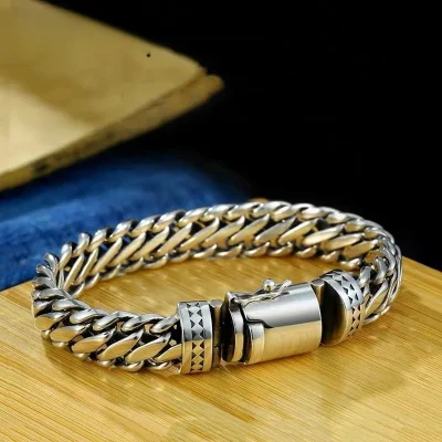 Bold Style Personalized Punk Hip Hop 925 sterling silver bracelet for men, high quality handmade of 925 sterling silver, weight about 56g - 65g