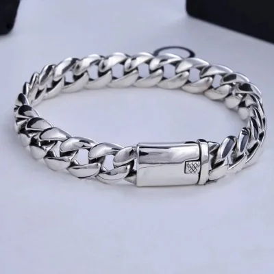 Punk Hip-hop Lettering Cuban Chain 925 silver bracelet for men, 5 size available, made of 925 sterling silver