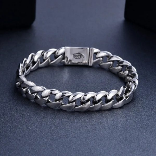 Punk Hip-hop Lettering Cuban Chain 925 Silver Bracelets For Men