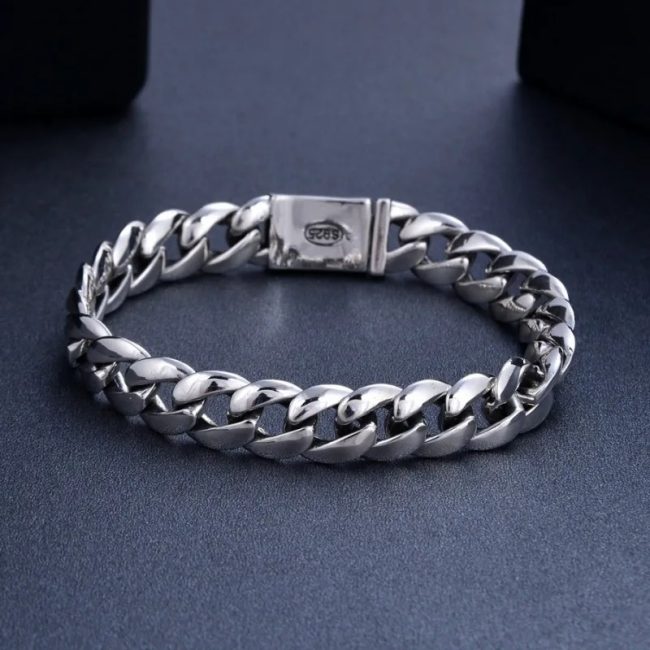 Punk Hip-hop Lettering Cuban Chain 925 Silver Bracelets For Men