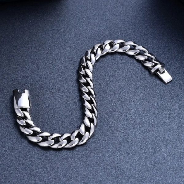 Punk Hip-hop Lettering Cuban Chain 925 Silver Bracelets For Men