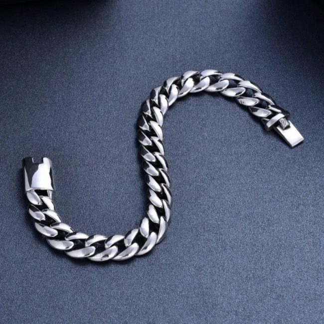 Punk Hip-hop Lettering Cuban Chain 925 Silver Bracelets For Men