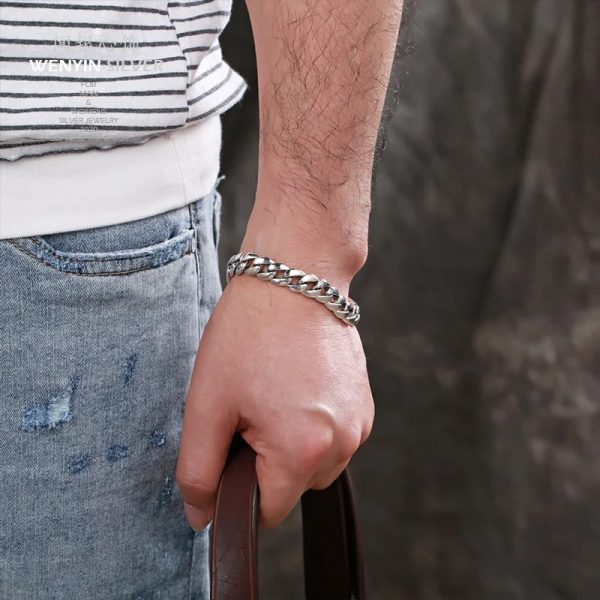 Silver Punk Hip-hop Lettering Cuban Chain Bracelets For Men video thumbnail