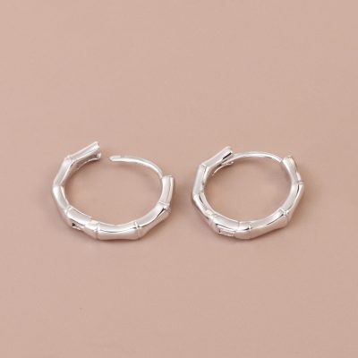 Simple Bamboo Sterling Silver Hoop Earrings