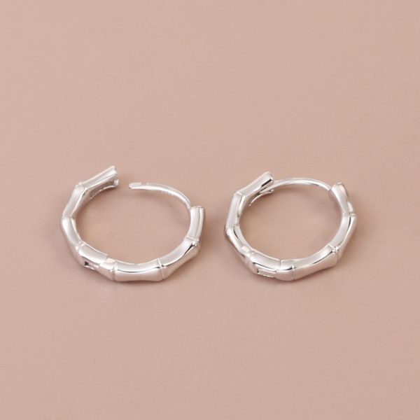 Simple Bamboo Sterling Silver Hoop Earrings