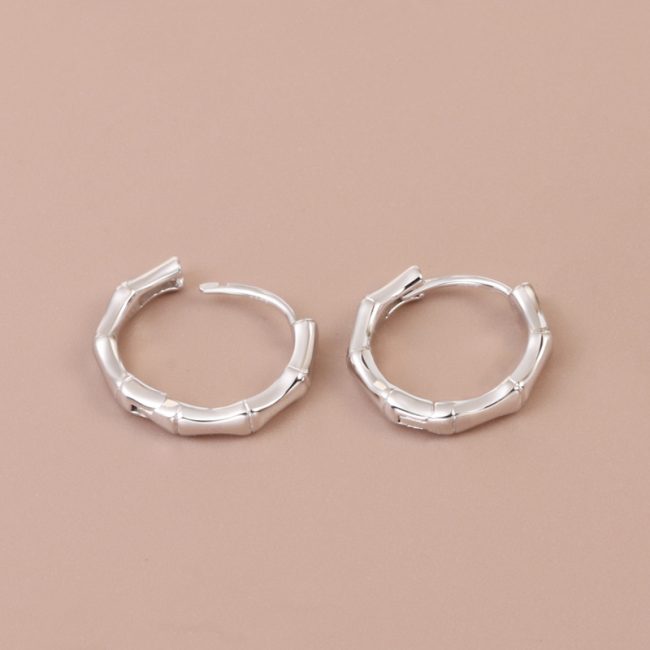 Simple Bamboo Sterling Silver Hoop Earrings