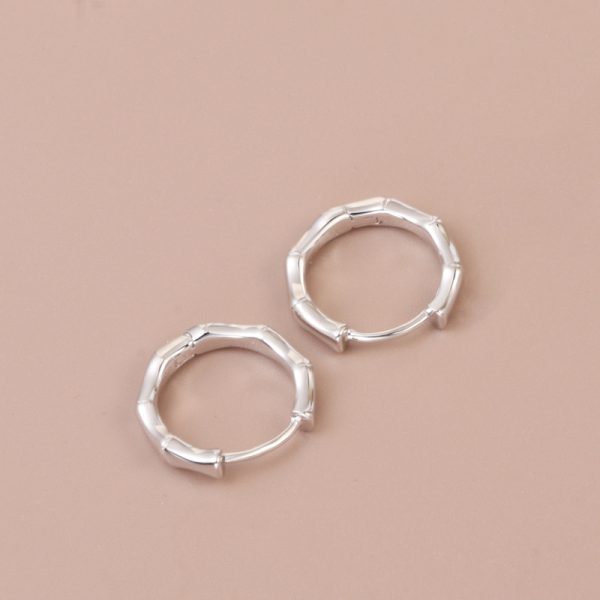 Simple Bamboo Sterling Silver Hoop Earrings Left