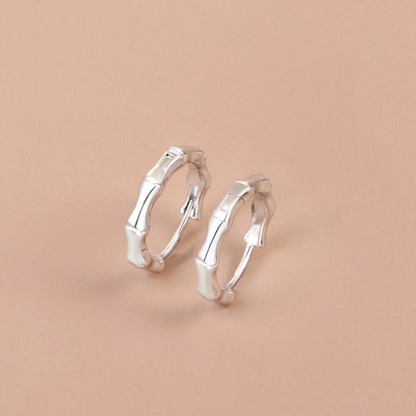 Simple Bamboo Sterling Silver Hoop Earrings front