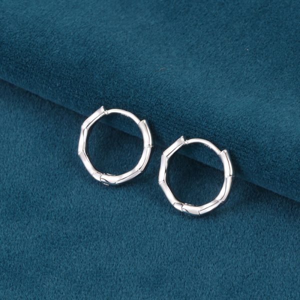 Simple Bamboo Sterling Silver Hoop Earrings right