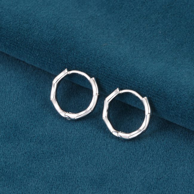 Simple Bamboo Sterling Silver Hoop Earrings right