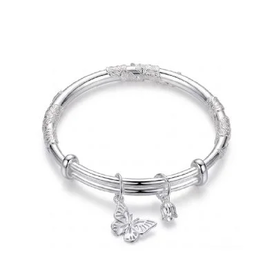 Solid 999 Pure Silver Butterfly Bangle For Women