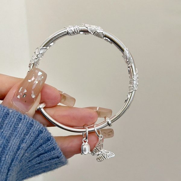 Butterfly Solid 999 Sterling Silver Bangle for women,