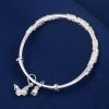 Solid 999 Sterling Silver Butterfly Bangle Bracelet, width is 5mm