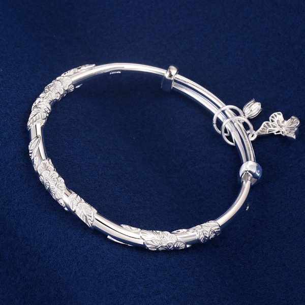 Solid 999 Sterling Silver Butterfly Bangle Bracelet, inner diameter about 57mm