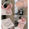 Solid 999 Sterling Silver Butterfly Bangle Bracelet, women wear view image