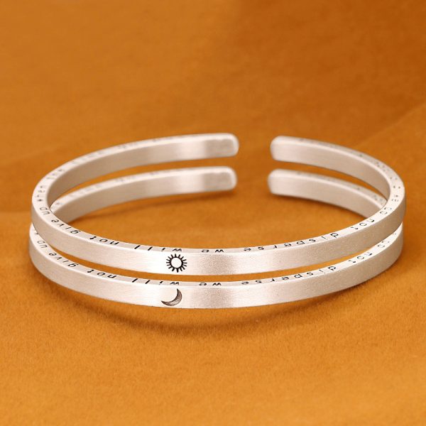 Solid 999 sterling silver bangles for women, frosted bangles with moon and sun, sun and moon are engraved on the surface of the bangle