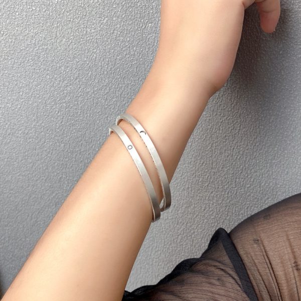 Solid 999 Sterling Silver Frosted Bangles With Moon and Sun, made of 999 sterling silver