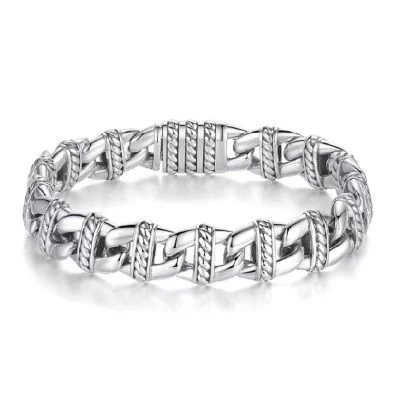 Authentic Thai silver braided bracelet for men, featuring a classic oxidized vintage look.