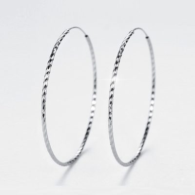Twisted Mirror Polish Sterling Silver Hoop Earrings Large