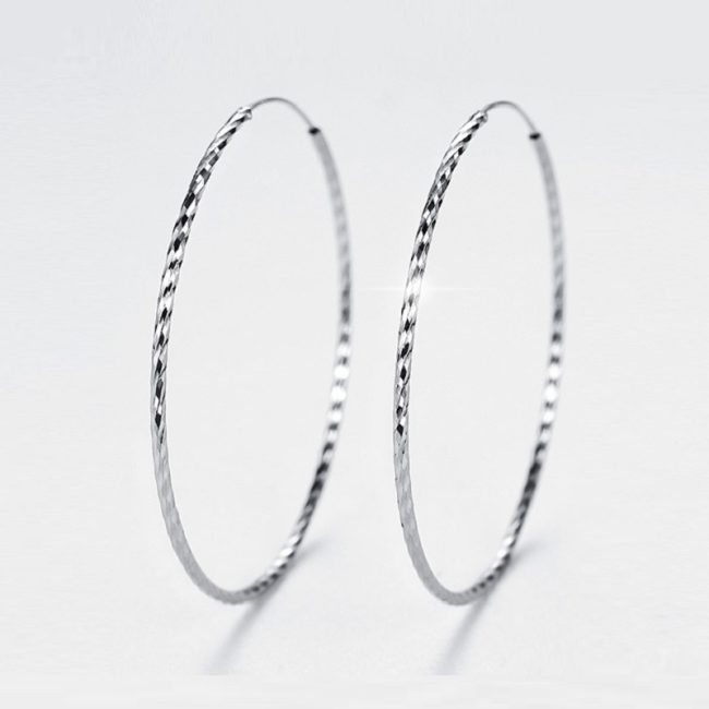Twisted Mirror Polish Sterling Silver Hoop Earrings Large