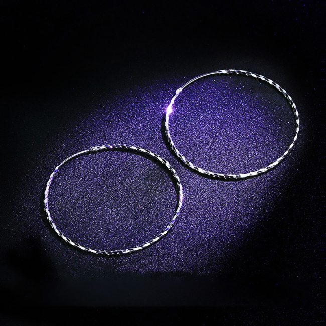Twisted Mirror Polish Sterling Silver Hoop Earrings Large