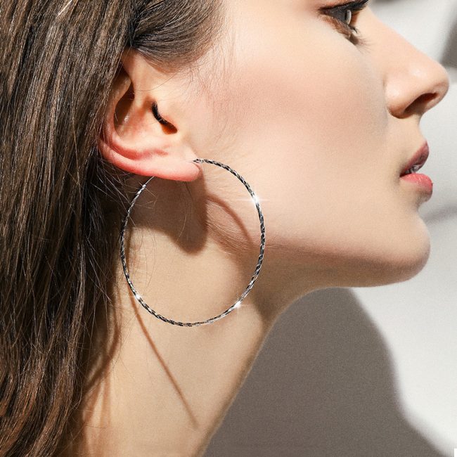 Twisted Mirror Polish Sterling Silver Hoop Earrings Large for women