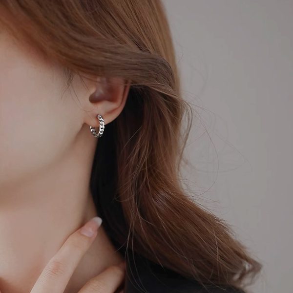 Twisted S925 Silver Hoop Earrings For Women or Men wear video thumbnail