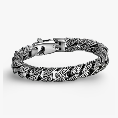 Large link urban style bracelet for men in solid 925 silver, ideal for hip hop fashion lovers.