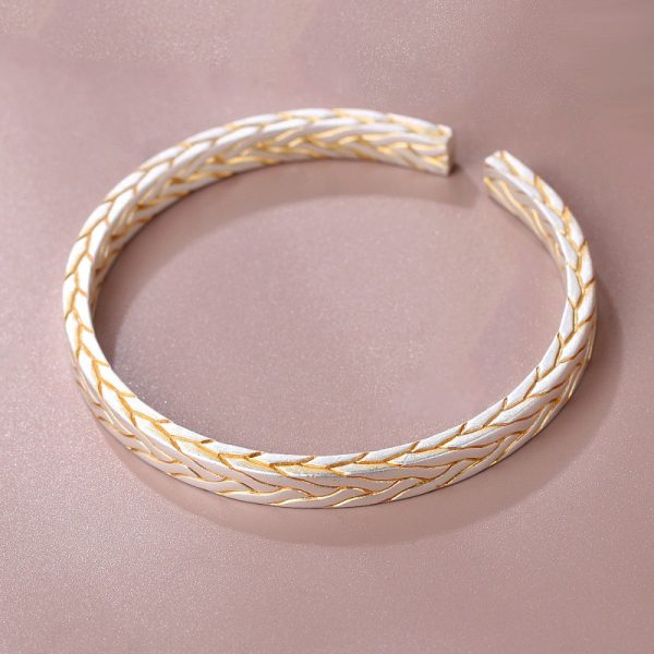 Picture of Vintage twist texture 999 sterling silver bangle for women