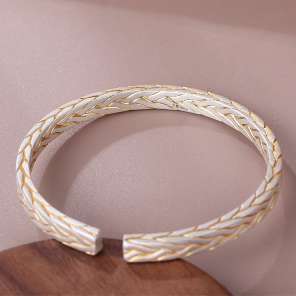 Picture of Vintage 999 Sterling Silver Twist Texture Bangle Bracelet