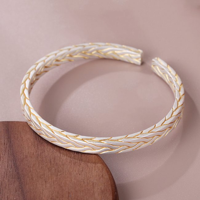 Vintage 999 Sterling Silver Twist Texture Bangle Bracelet left