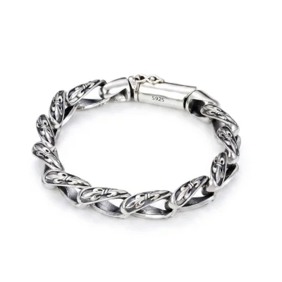 Chunky vintage style hip hop bracelet in sterling silver, perfect for bold masculine fashion.
