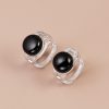 Black Onyx Sterling Silver Hoop Earrings with Rope Twist