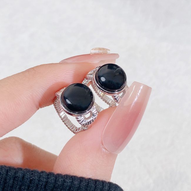 Black Onyx Sterling Silver Rope Twist Hoop Earrings for women
