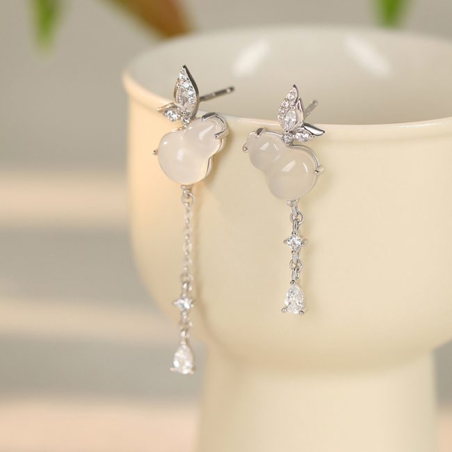 Butterfly and Gourd Sterling Silver Drop Earrings for silver