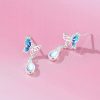 Butterfly and Moonstone Water Drop Silver Drop Earrings