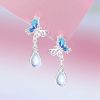 Butterfly and Moonstone Water Drop Silver Drop Earrings